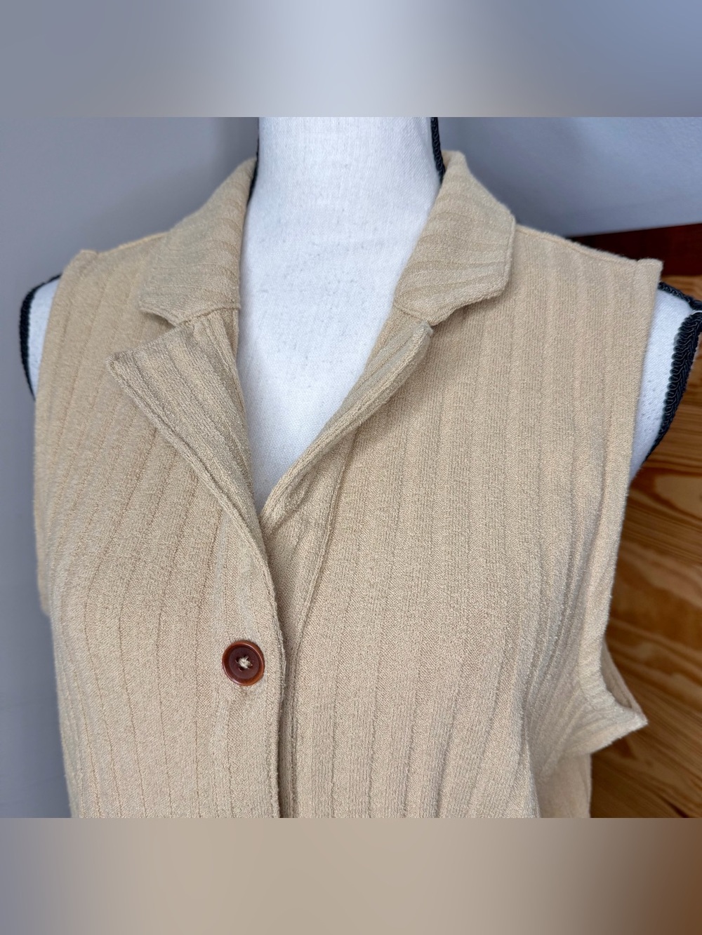 Madewell Mixed Button Up Ribbed Polo Tank Top Extra Large XL Gold Yellow - Picture 3 of 8